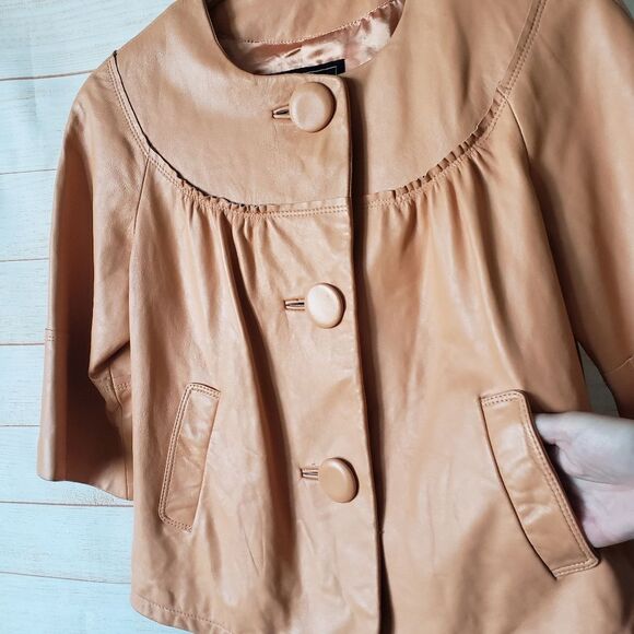 Vintage Jerry Lewis Leather Cropped Round Neck Button Front Jacket Women's Small - Picture 3 of 16